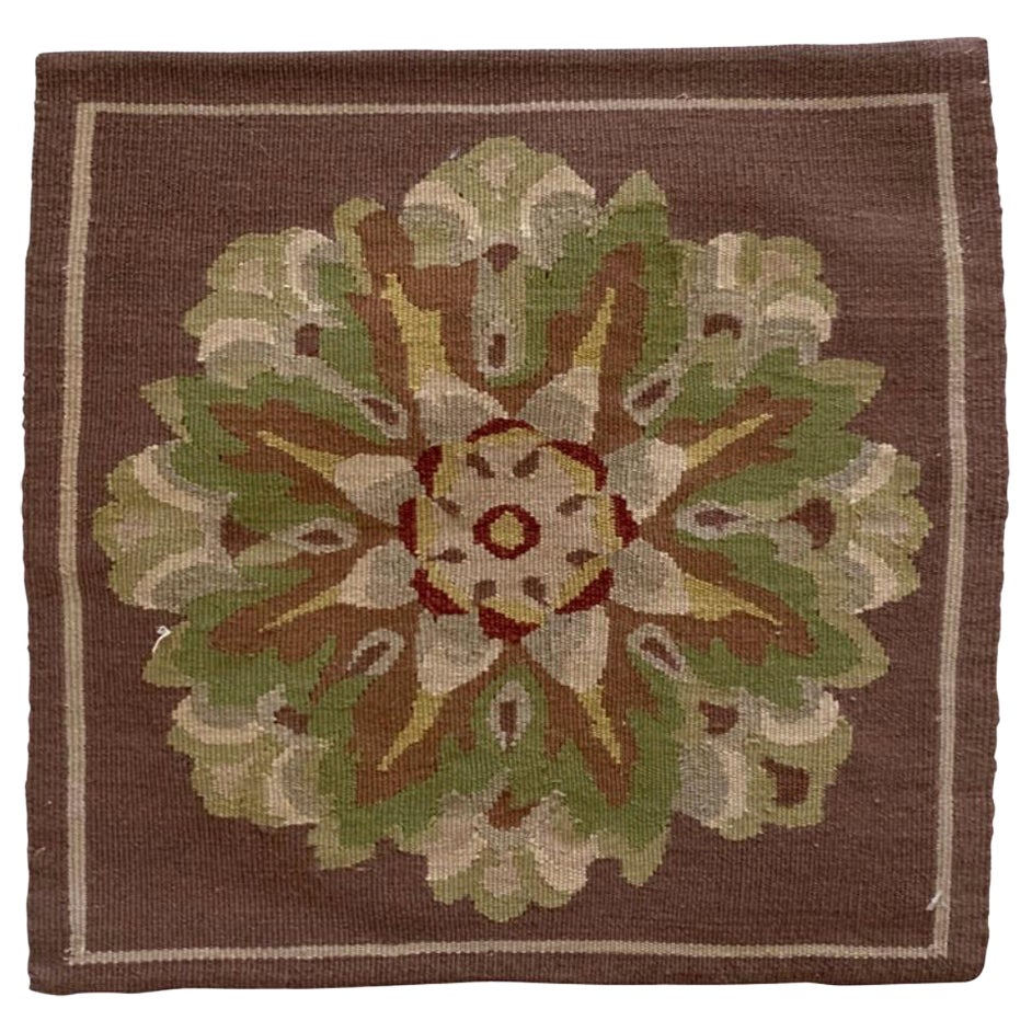 Ivory French Provincial Square Needlepoint Pillow with Petite Tassels