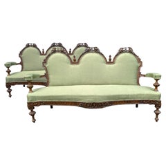 Beautiful Pair of 19th Century French Carved Walnut Reupholstered Sofas