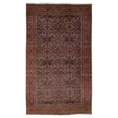 Antique Bakhtiari Persian Handmade Red & Blue Wool Rug With Floral Pattern