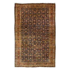 Antique Bidjar Handmade Floral Oversize Navy Blue Wool Rug
