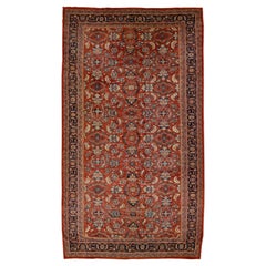 Tapis en laine rouge antique persan Mahal surdimensionné à motifs floraux faits à la main