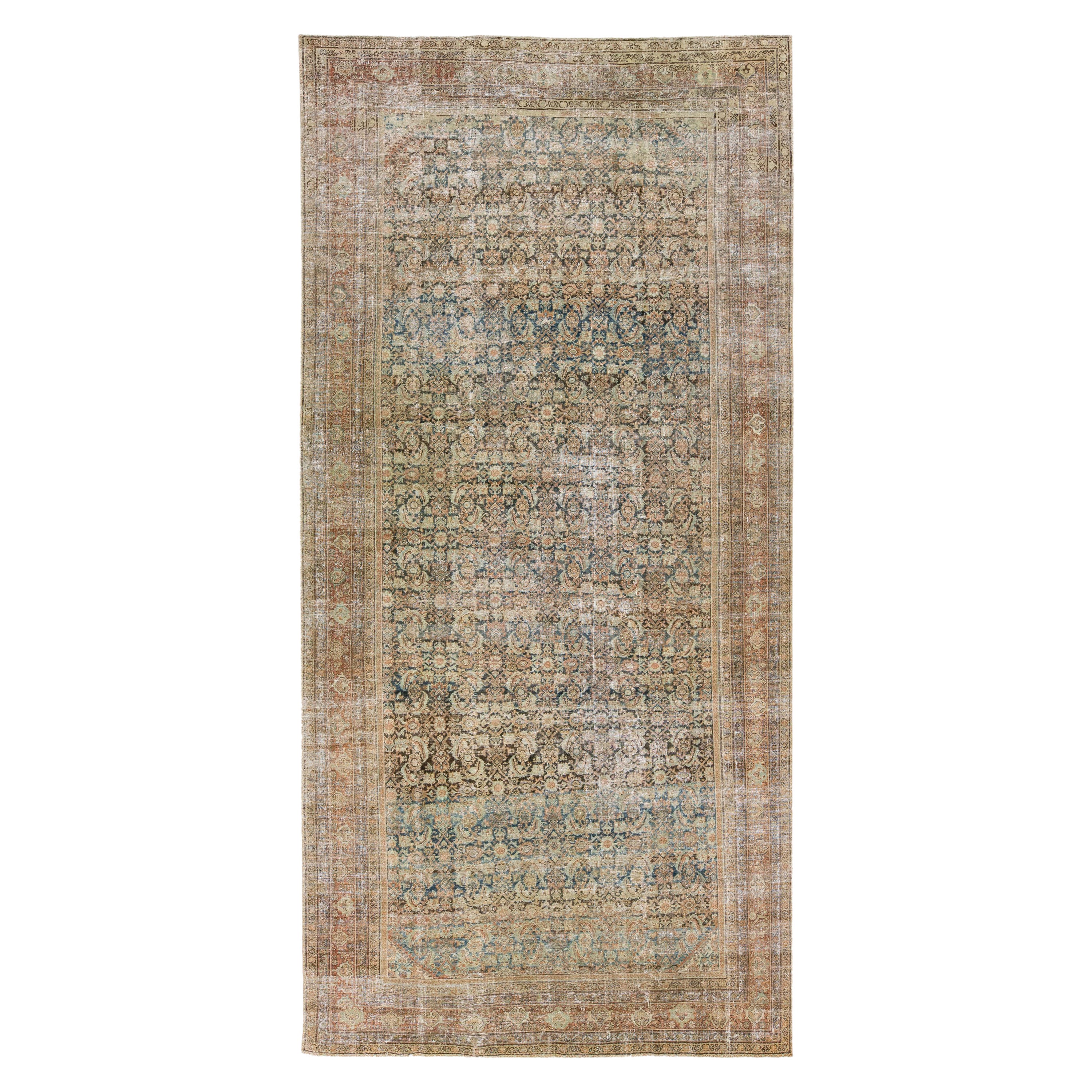 Übergroßer antiker persischer Malayerblauer handgefertigter Wollteppich mit Allover-Motiv im Angebot