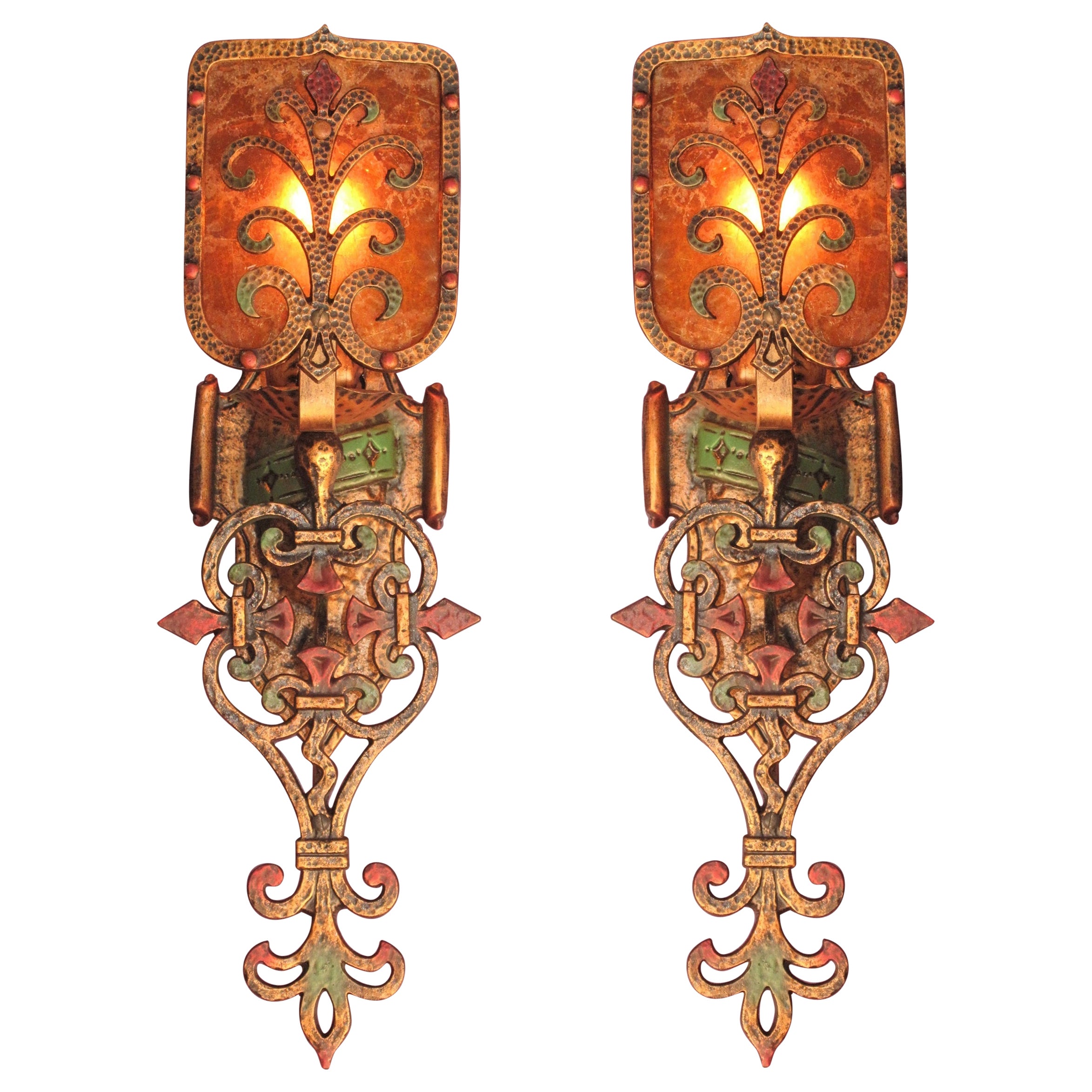 Pair Large Spanish Revival Sconces with Original Mica Shields For Sale at  1stDibs | spanish mica