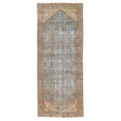Antiker persischer Malayer handgefertigter Allover-Läufer aus blauer Wolle