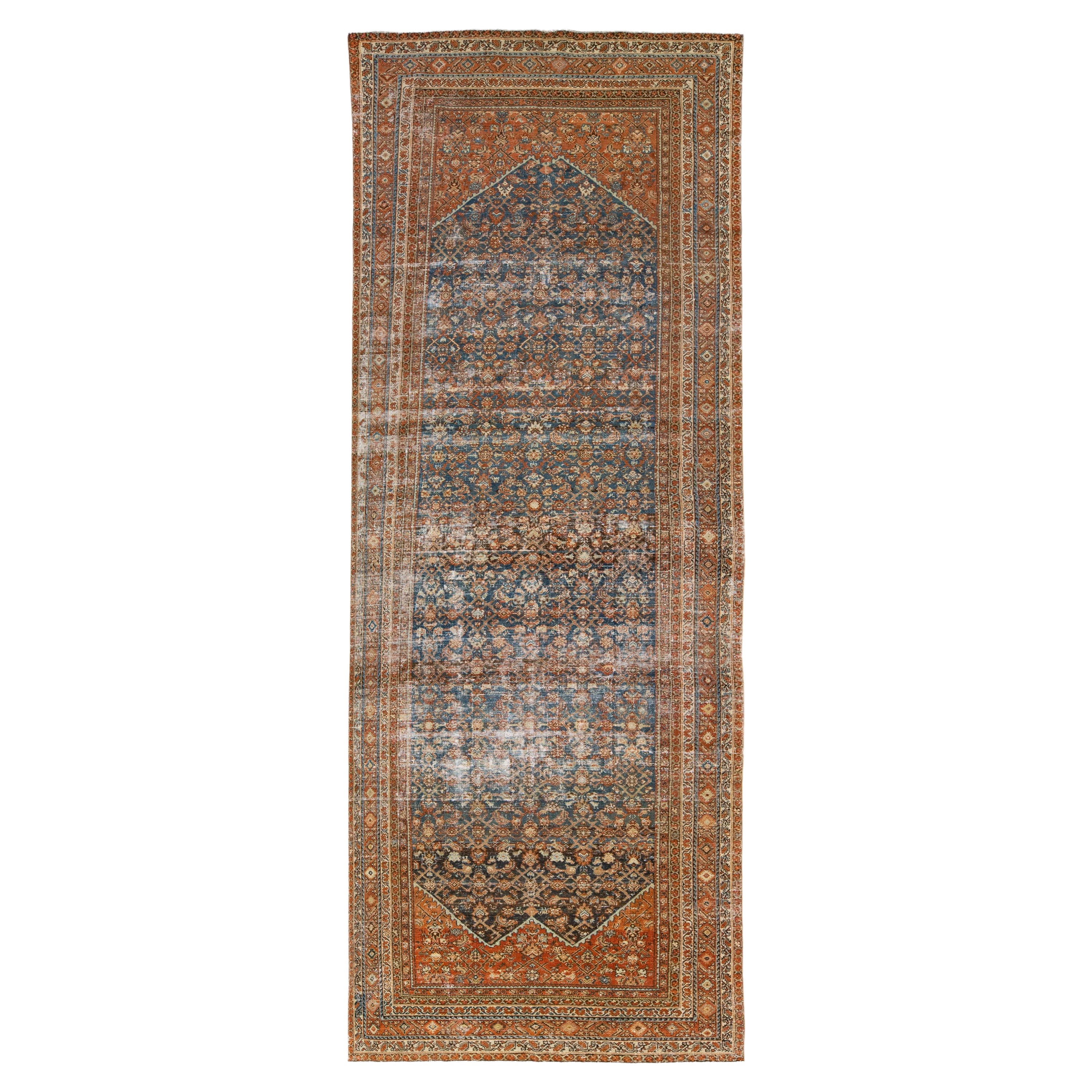 Rust Antique Persian Malayer Handmade Allover Pattern Wool Runner For Sale