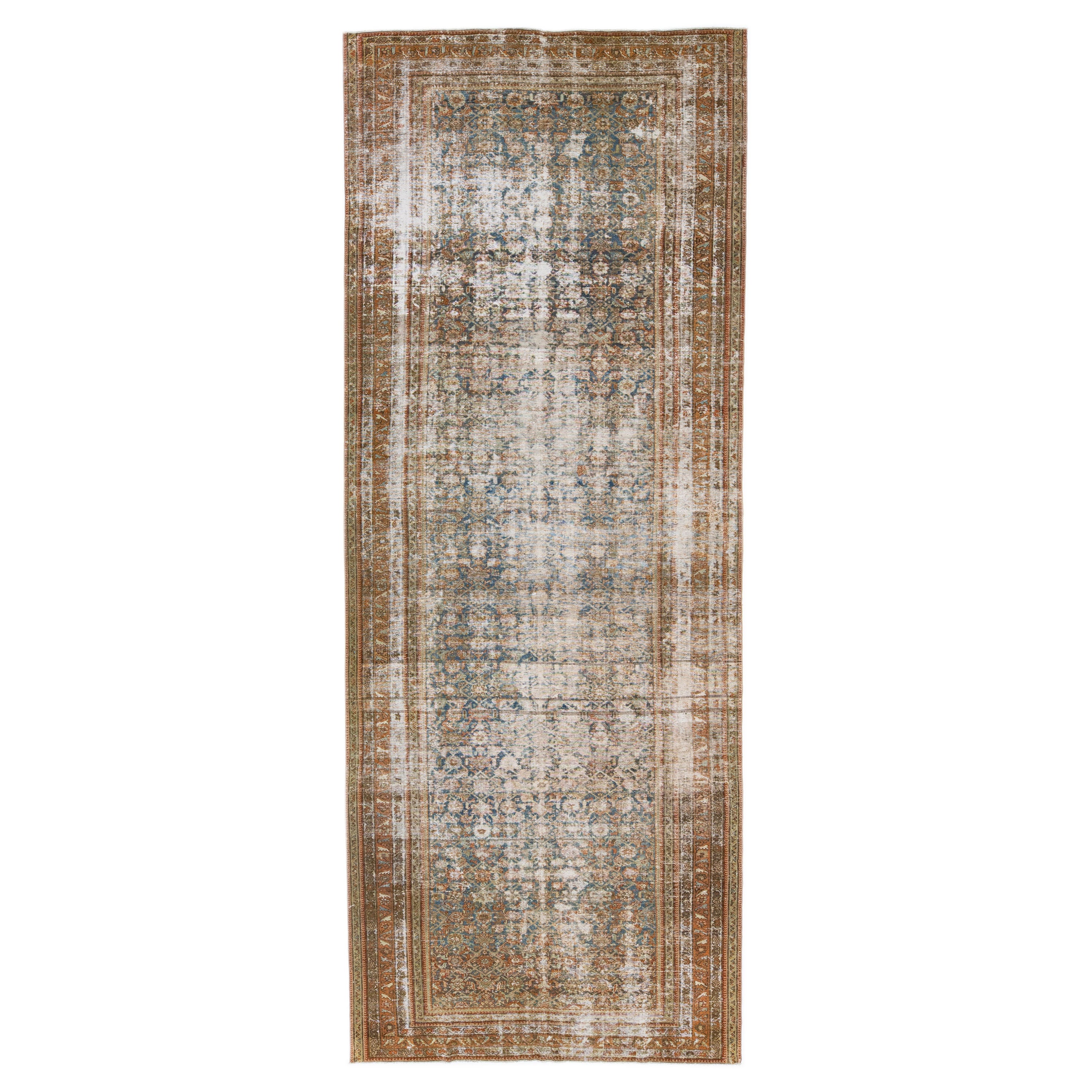 Rust Antique Persian Malayer Rust Handmade Distressed Wool Runner For Sale