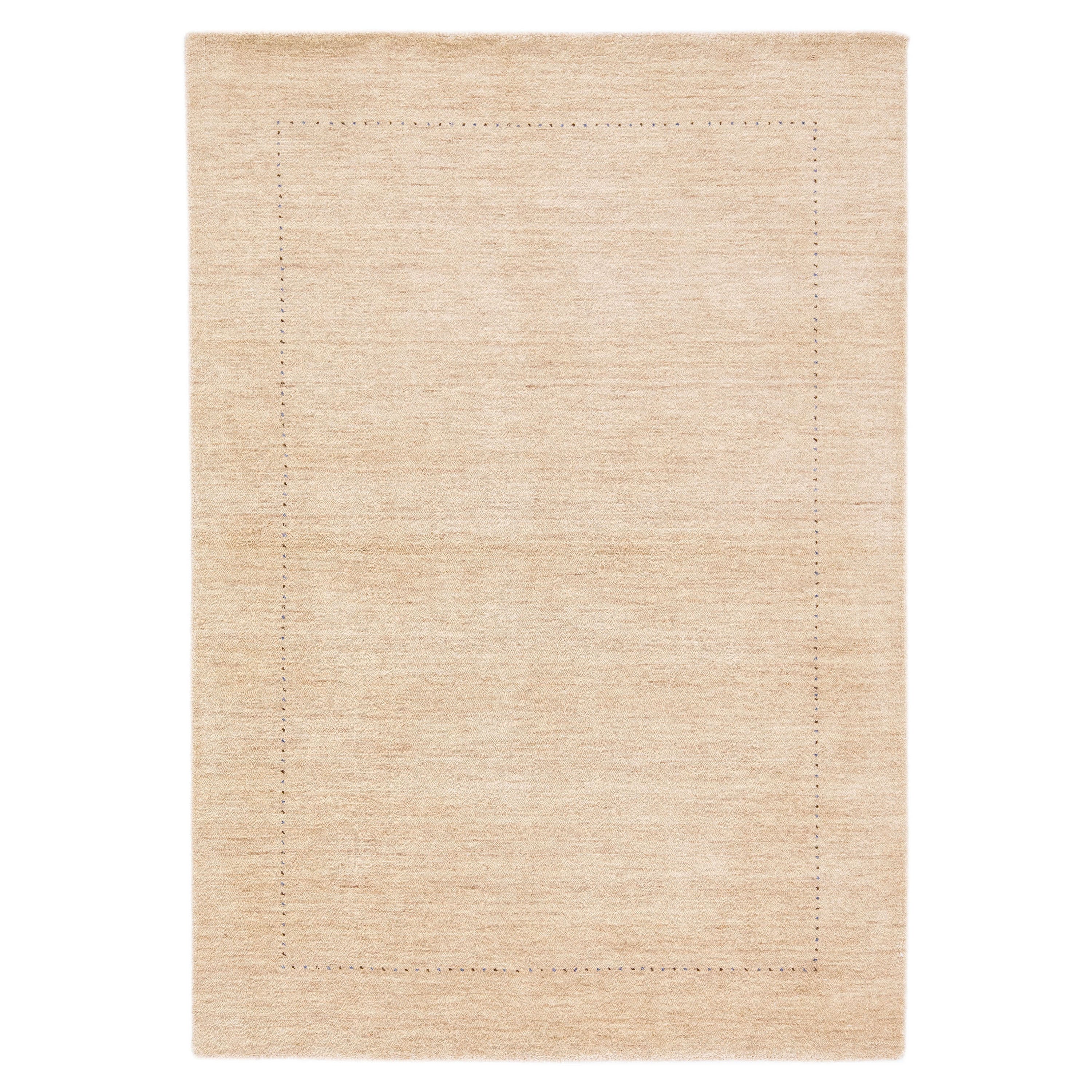 Modern Gabbeh Style Handmade Beige Solid Wool Rug