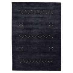 Alfombra Moderna de Lana Carbón Estilo Gabbeh Hecha a Mano con Diseño Minimalista