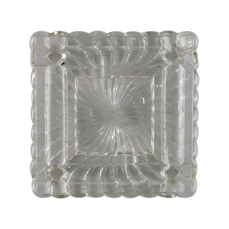 Quadratische Art-Déco-Schale / Schale aus klarem Kunstglas von Baccarat, Frankreich, 1930er / 40er Jahre