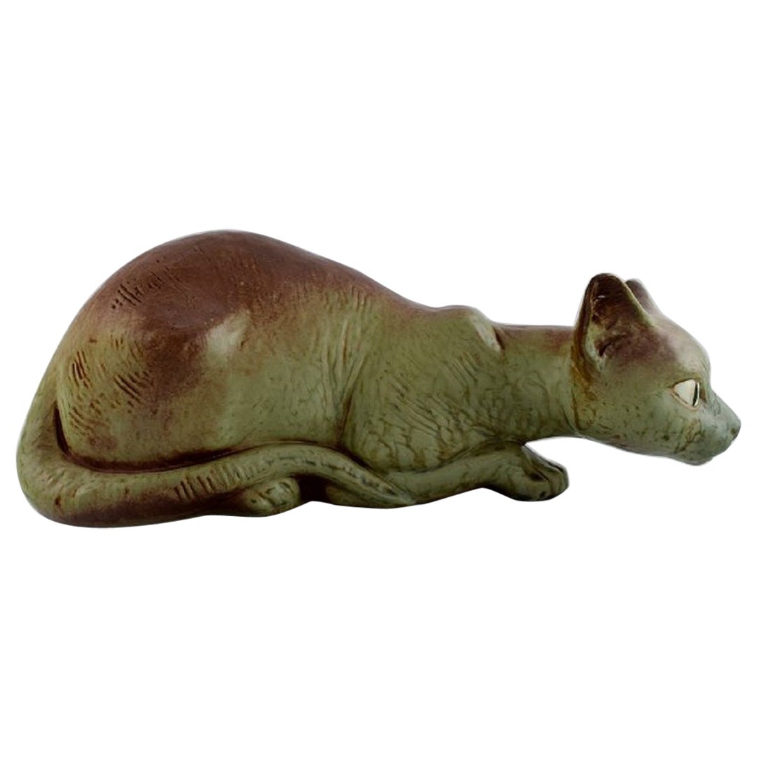 Lladro, Spain, Large and Rare Sculpture in Glazed Ceramics, Lying Cat, 1960s