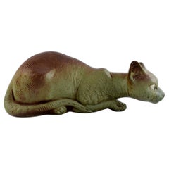 Lladro, Spain, Large and Rare Sculpture in Glazed Ceramics, Lying Cat, 1960s