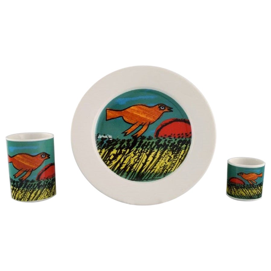 Corneille, Dutch CoBrA Artist, Coffee Cup, Plate and Egg Cup For Sale