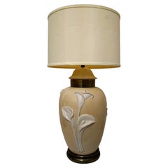 Vintage Chapman Porcelain Cream-Tan Porcelain Table Lamp with Sculpted Lillies
