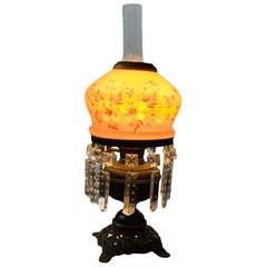Victorian Style Electrified White Metal Milk Glass Hurricane Oil Lamp