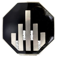 Retro Art Deco Elizabeth Arden " Ardenette" Black And Silver Octagonal Powder Compact