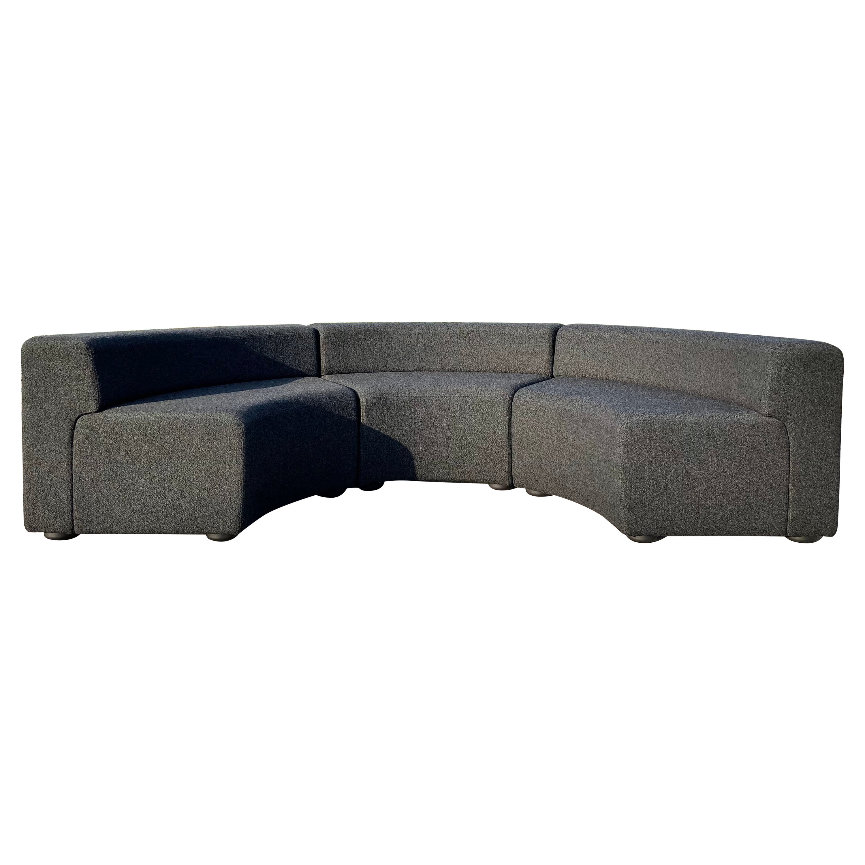 Knoll Curved Modular Sofa in Charcoal Wool Boucle For Sale