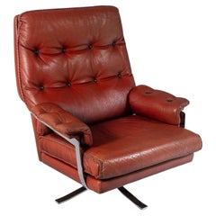 1960s Mid Centry Burnt Orange Brown Leather Swivel Chair in style of Arne Norell