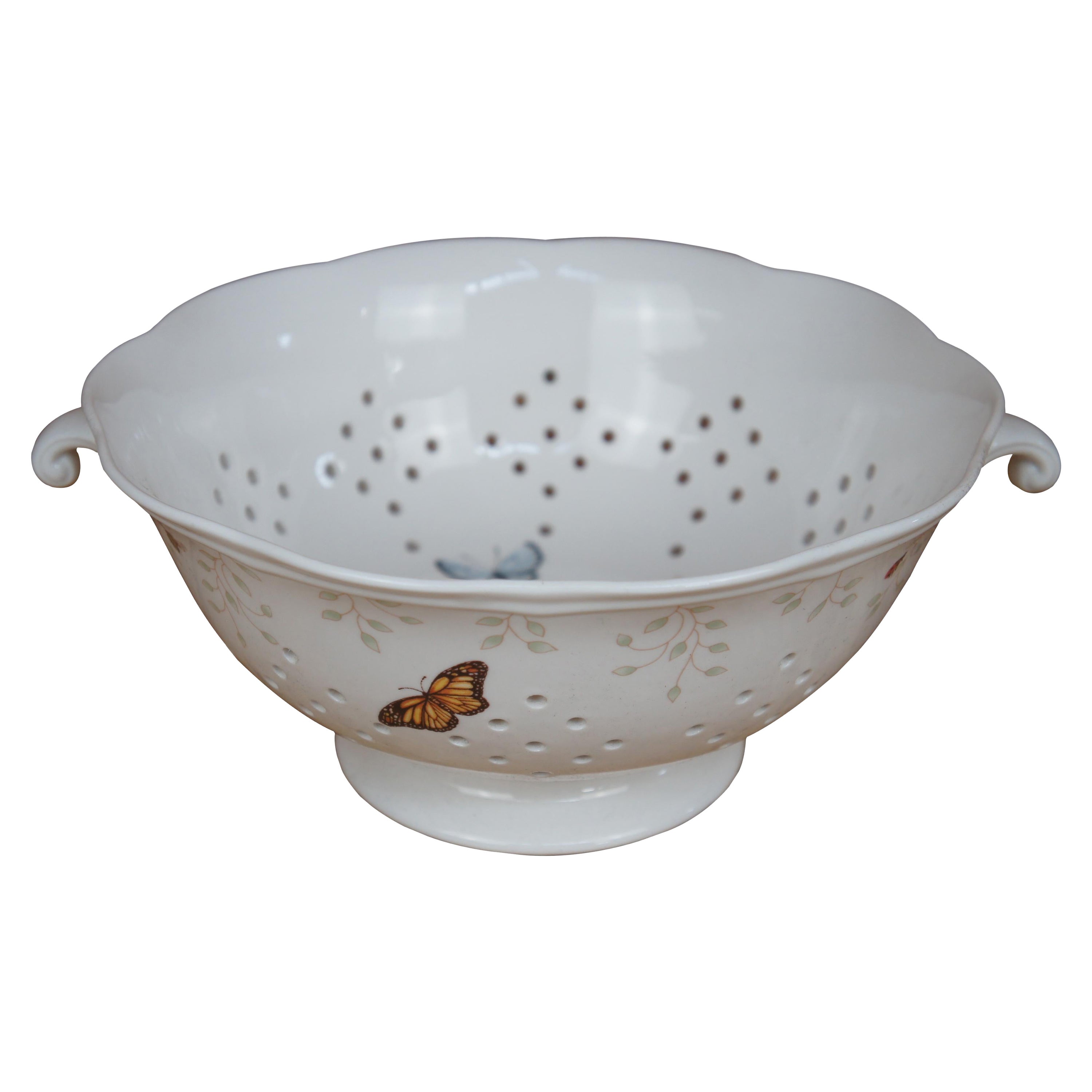 Lenox Butterfly Meadow Porcelain Ceramic Colander Berry Strainer Bowl Luyer