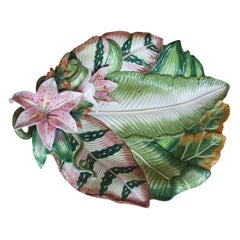 Fitz and Floyd Exotic Jungle Pink Lily Platter Porcelain Centerpiece Floral