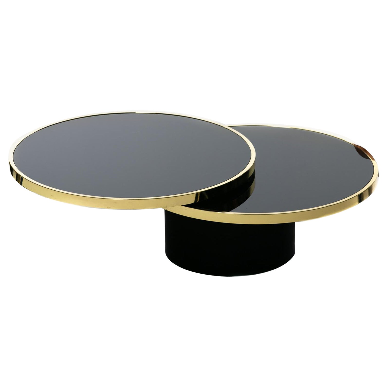Design Institute of America Black & Brass Revolving Two Tier Coffee Table For Sale