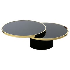 Vintage Design Institute of America Black & Brass Revolving Two Tier Coffee Table