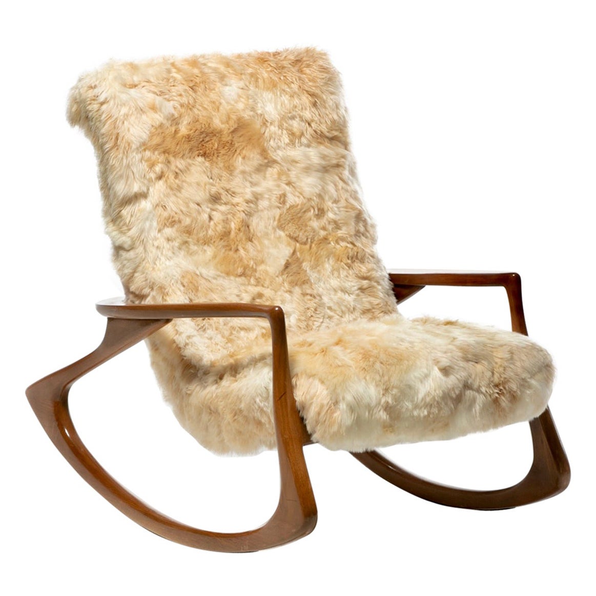 Vladimir Kagan Rocking Chair Upholstered in Champagne Ivory Peruvian Alpaca