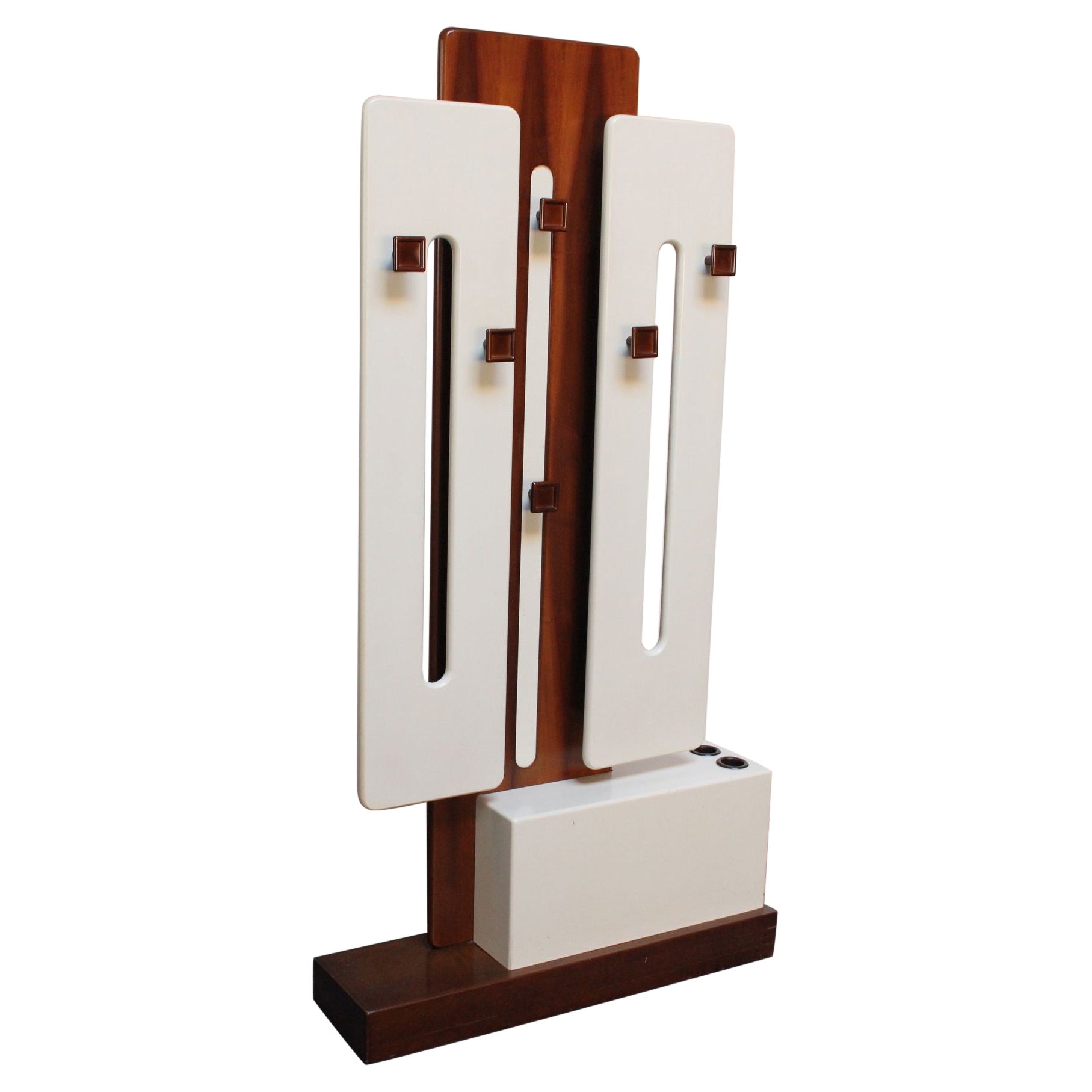 Italian Modernist Lacquered Walnut and Plastic Coat Stand by Luigi Sormani For Sale