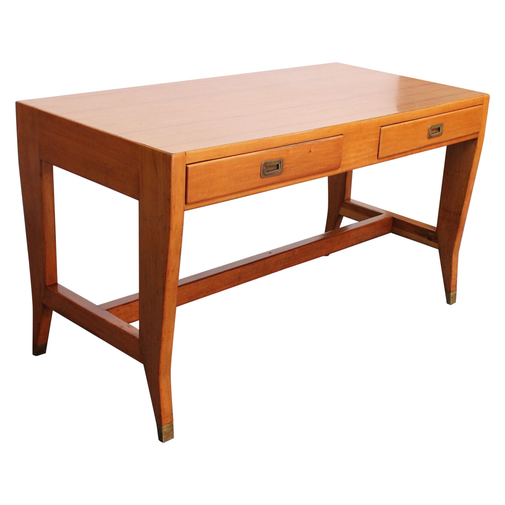 Gio Ponti for BNL Walnut and Brass Writing Table / Desk For Sale at 1stDibs