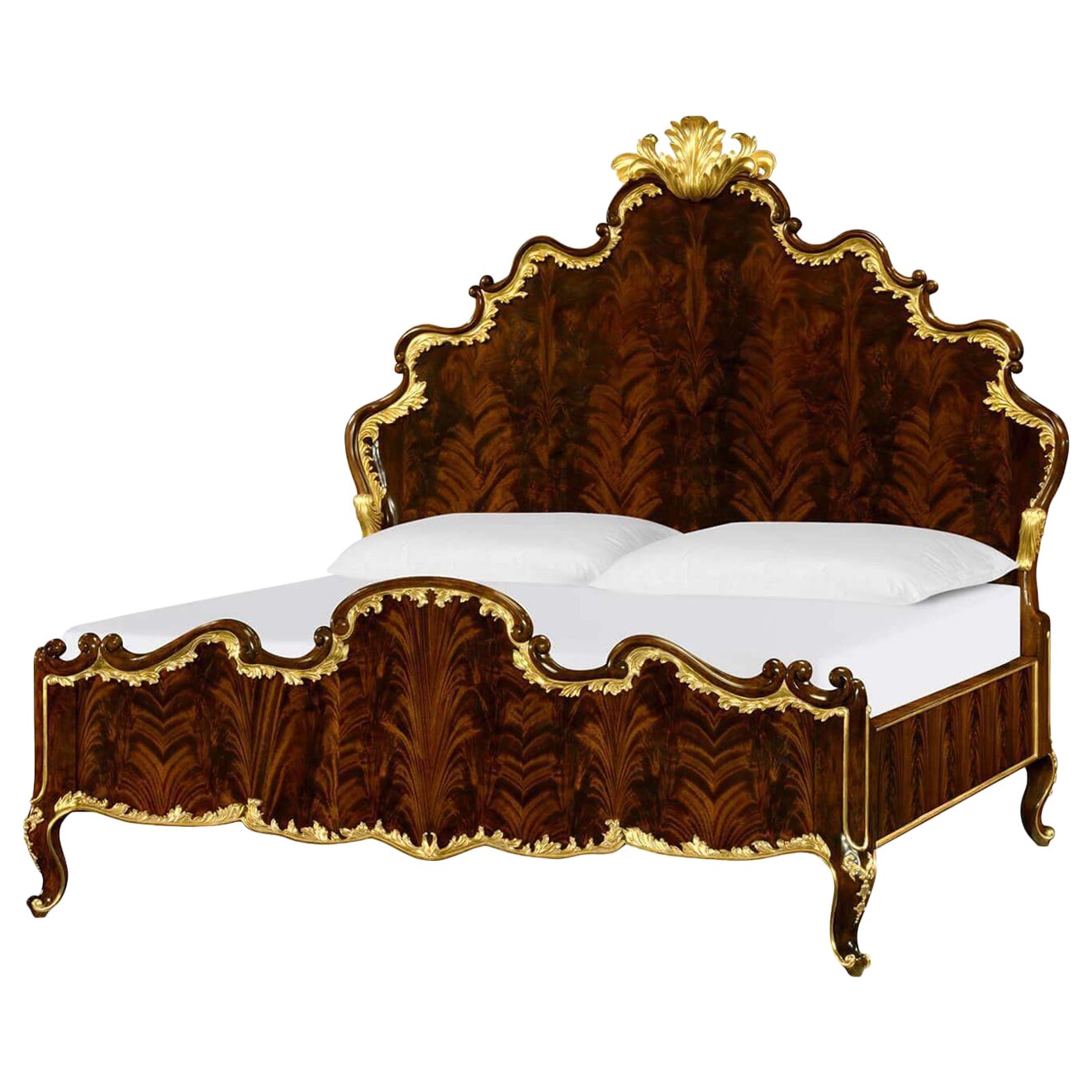 Carved Rococo Mahogany and Gilt Bed For Sale