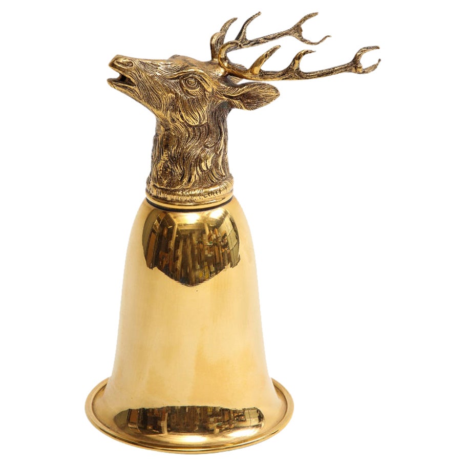 Gucci Stag Stirrup Cup Vase, Brass, Gold Washed, Signed For Sale