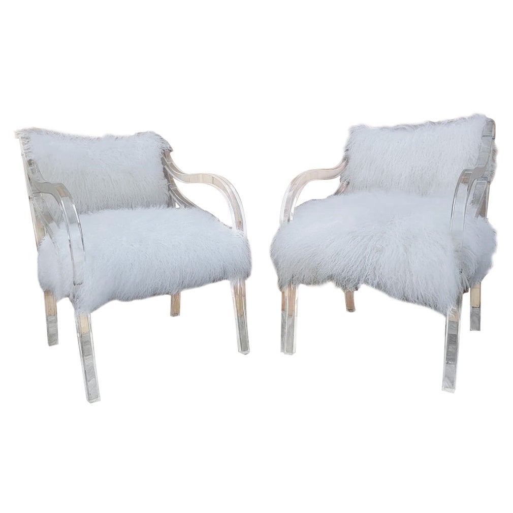 Hollywood Regency Lucite Frame Armchairs Newly Upholstered, Pair For Sale