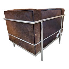 Retro Modern Le Corbusier Style Chrome Tubular Frame Cube Club Chair