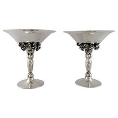 Antique Johan Rohde for Georg Jensen, a Pair of Grape Centrepieces in Sterling Silver