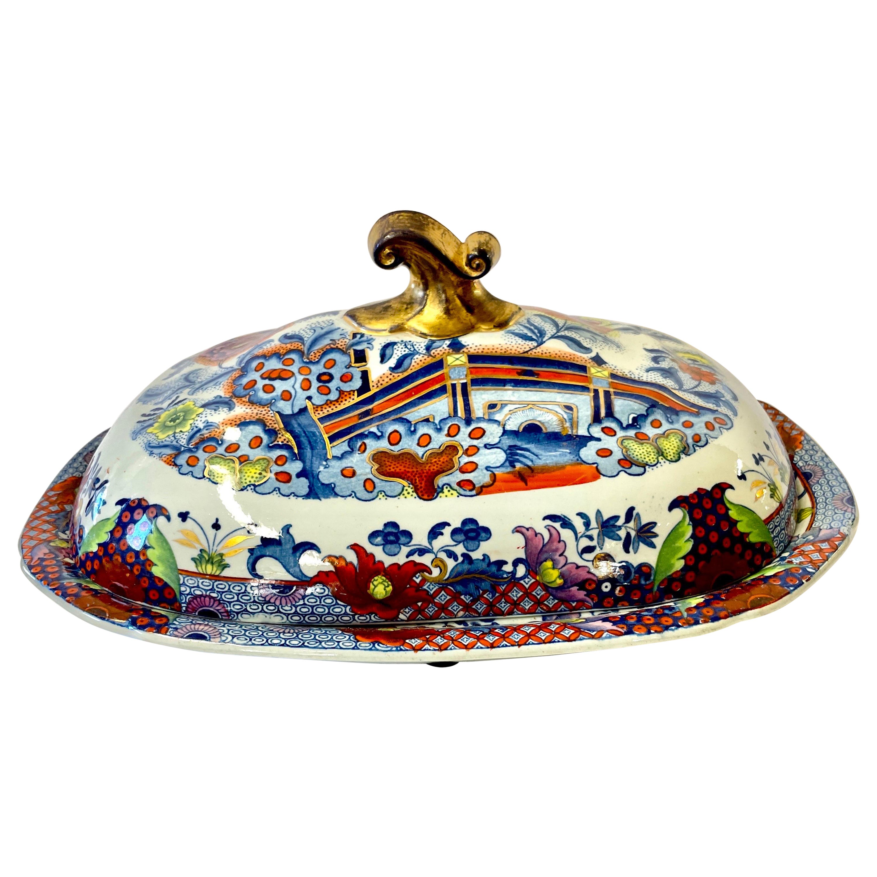 Fab, Antiguo Davenport Inglés Ironstone Chinoiserie Pattern Covd, Veg, Tureen