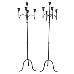 Pair of Addison Mizner, Attributed  Wrought Iron Floor Candelabra/ Torcheres