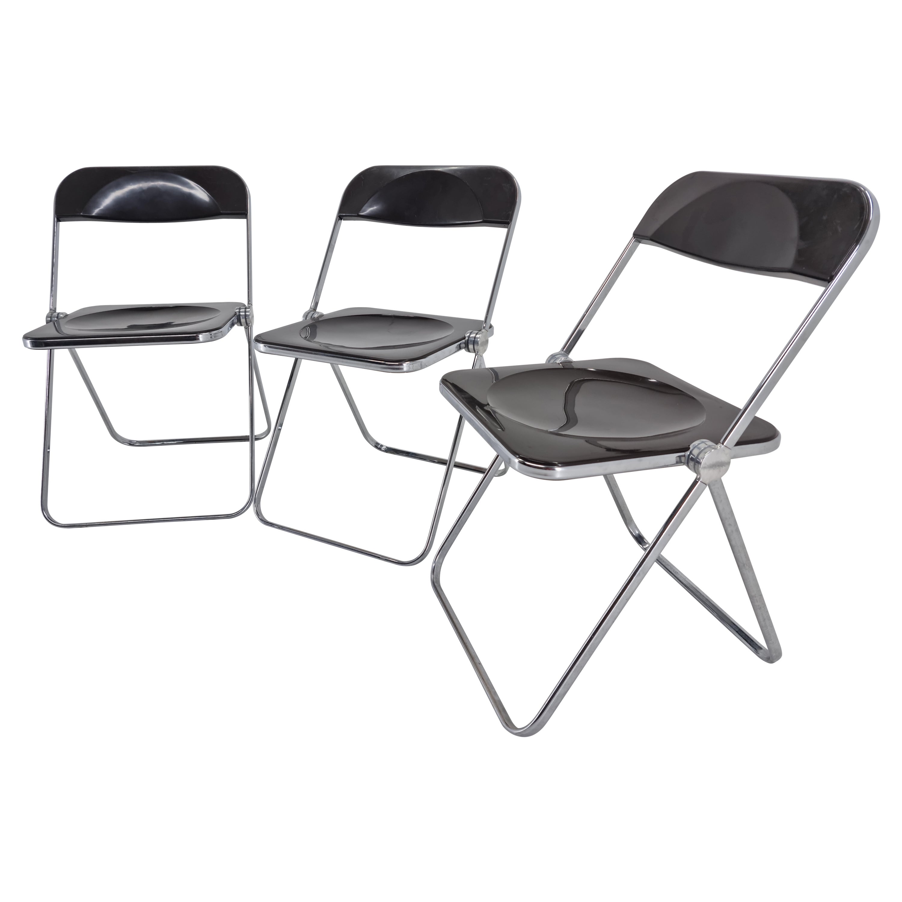 Set of Three Mid-Century Plia Folding Chairs, Giancarlo Piretti, Castelli, 1960s