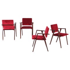 F. Albini for Poggi - Ensemble de 4 chaises « Luxa », en bois et velours rouge 60 Italie