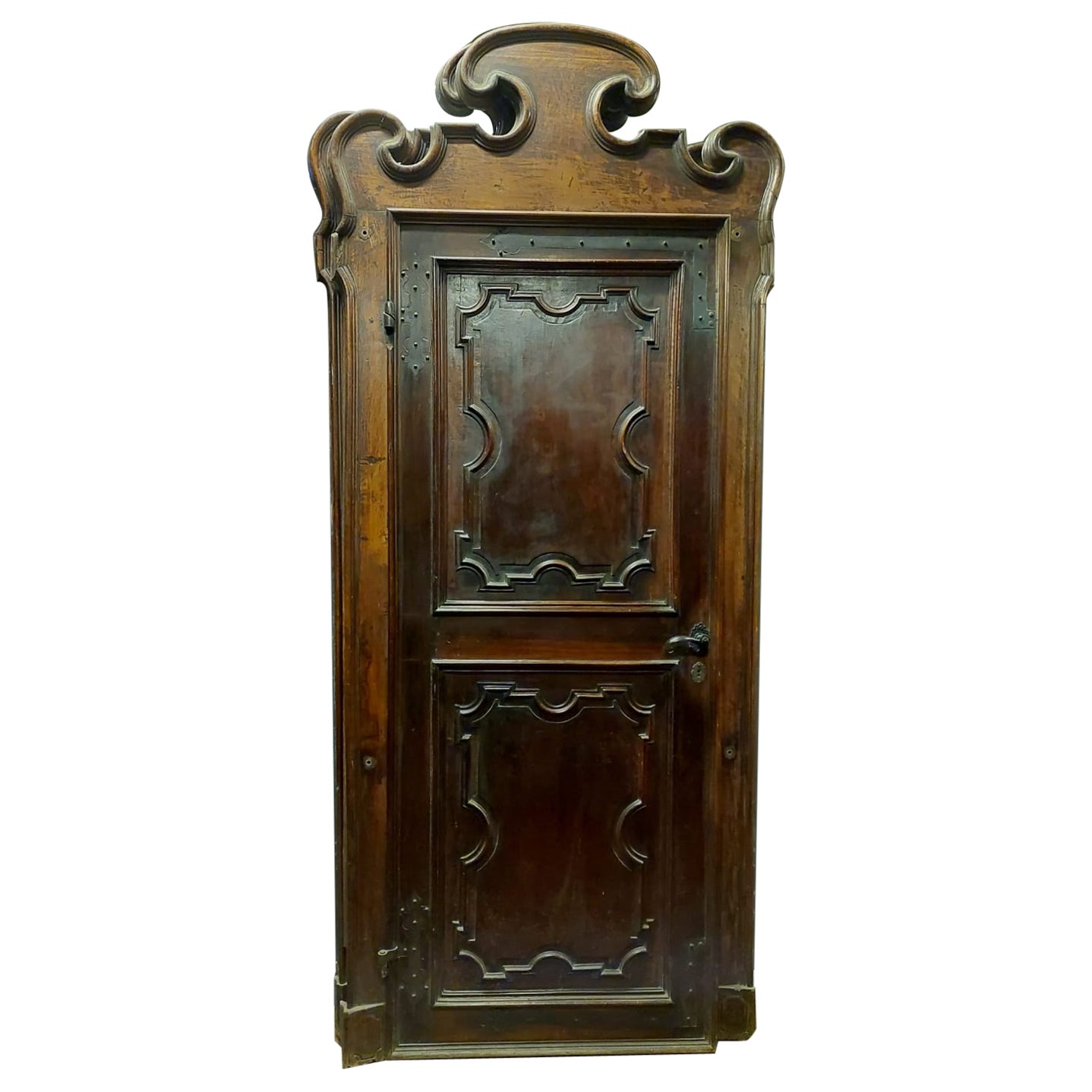 Pair of Louis XIV Walnut Interior Doors with Frame, 18th Century, Italy