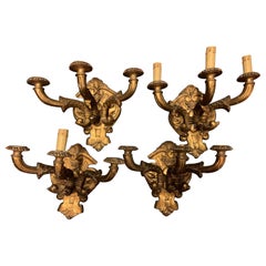 Set of 4 Appliques in Gilded and Carved Wood, Vintage Italy