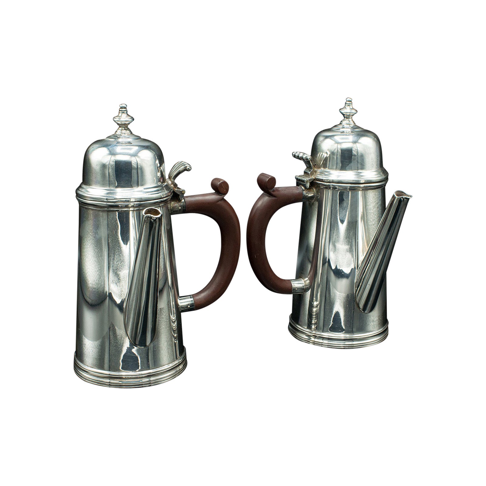 Pair of Vintage Hot Chocolate Jugs, English, Silver Plate, Coffee Serving Pot For Sale