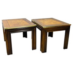 1970s Vintage Burlwood & Brass Side Tables, Pair