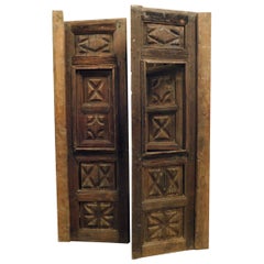 Rustic Door in Carved Larch Wood for Shop with Opening Window, '700 France