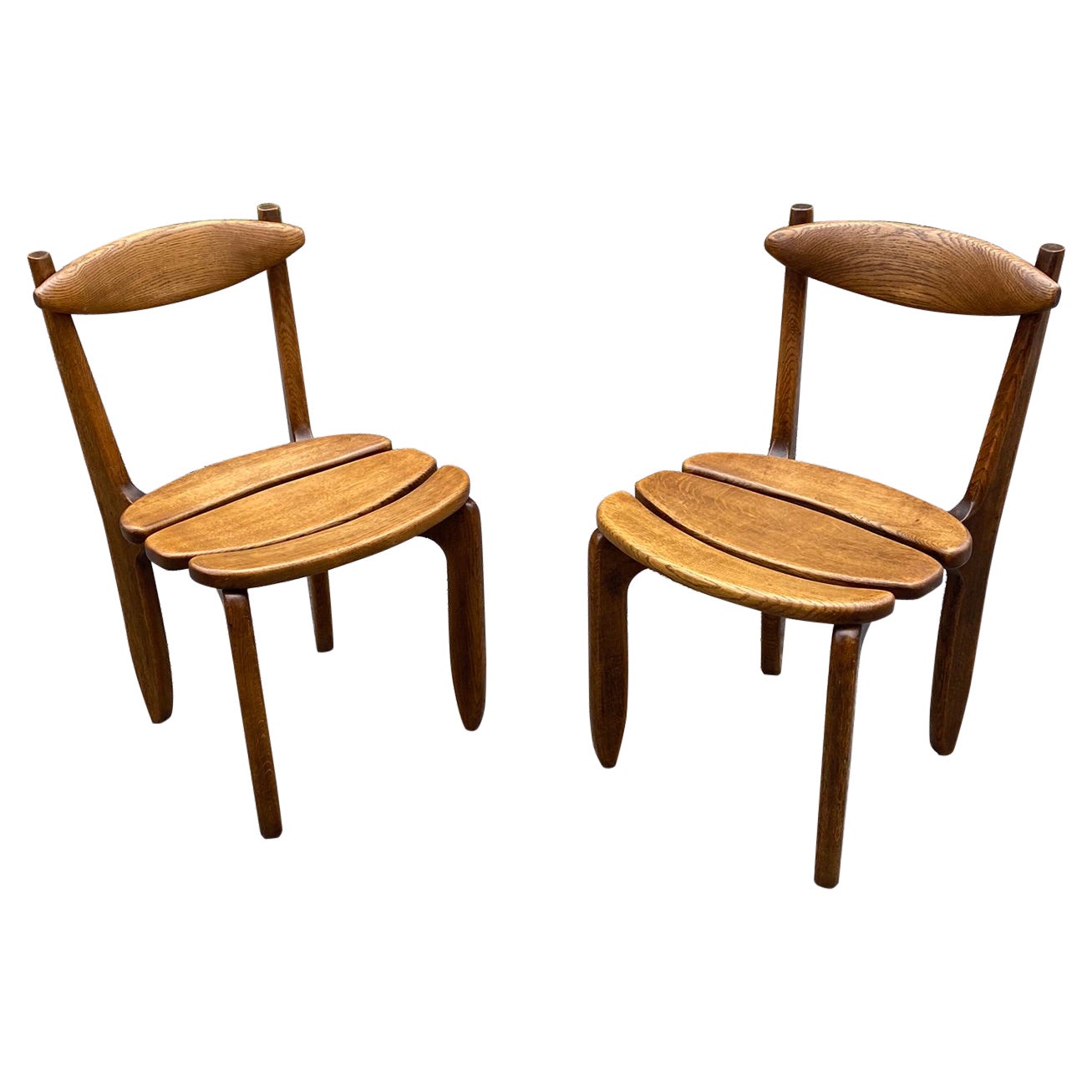 Guillerme et Chambron, Pair of Chairs in Solid Oak, Edition Votre Maison, 1970