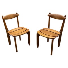 Guillerme et Chambron, Pair of Chairs in Solid Oak, Edition Votre Maison, 1970