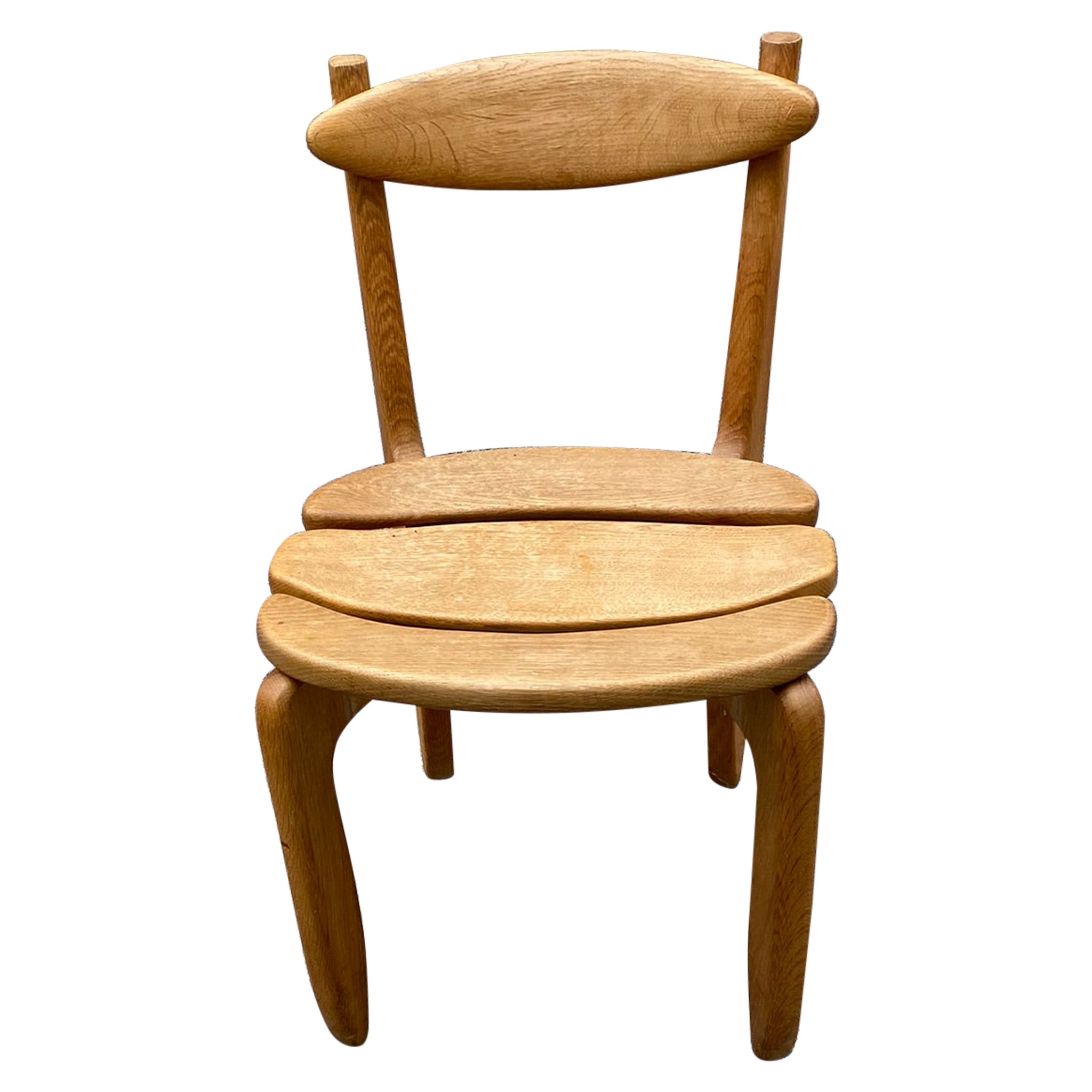 Guillerme et Chambron, "Thierry" Chair in Solid Oak, Edition Votre Maison 1970 For Sale