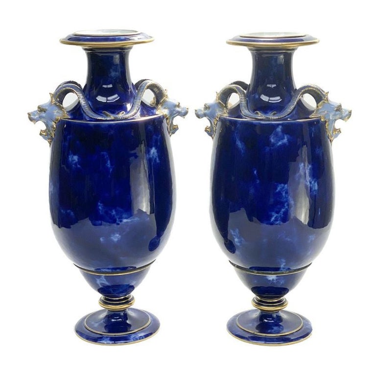 Pair Manufacture De Sevres "Vase a Double Culo't" Ram Heads, 1868 For Sale  at 1stDibs