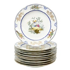 Set of 10 Sevres Ornithological & Musical Trophy Porcelain Plates Charles Buteux