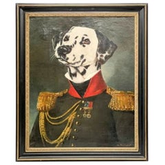 Vintage Poncelet Anthropomorphic Portrait of a Dalmatian Dog Military Officer Oil Canvas