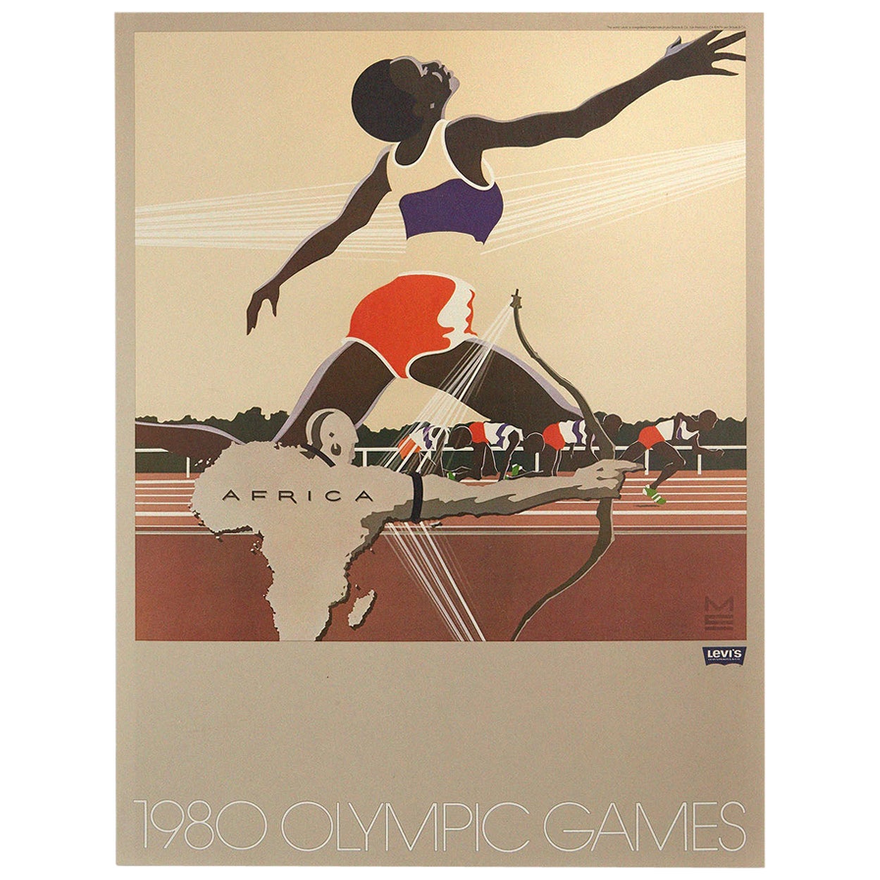 Original Vintage Sport Poster Levi's Moscow 1980 Olympic Games Africa Athletics