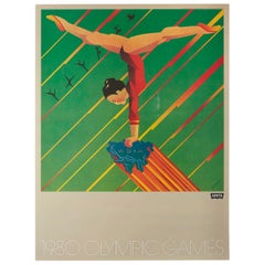 Original Vintage Sport Poster Levi's Moscow 1980 Olympic Games Asia Map Gymnast